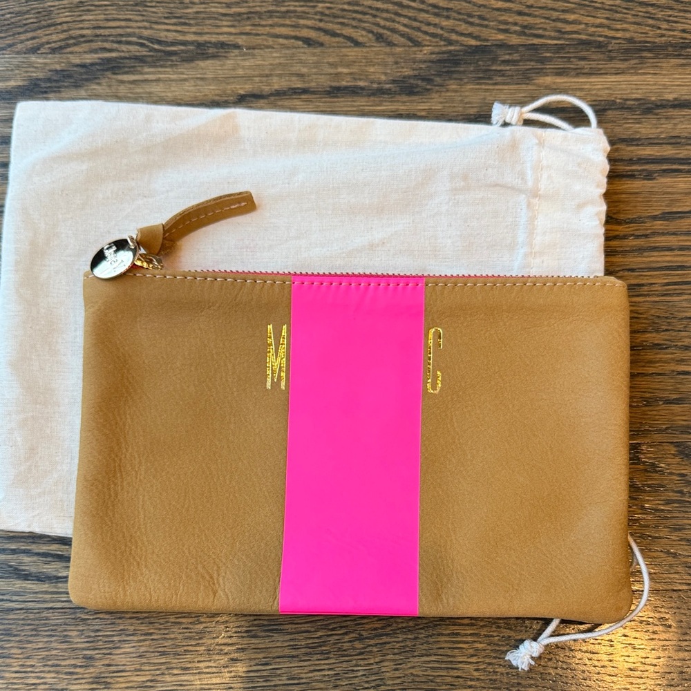Clare V clutch Tan neon Pink Leather nwot